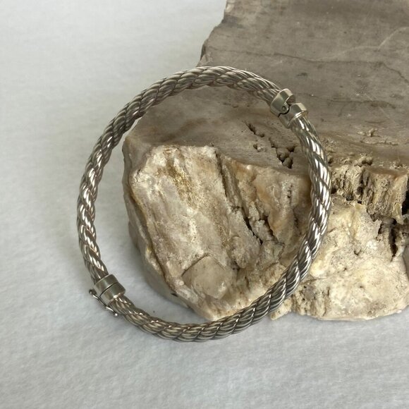 Sterling Silver 925 5MM Twisted Hinged Oval Bangle Bracelet Sz 7" - Picture 3 of 16